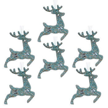 Six Frosty Blue Reindeer Hanging Decorations, 2 of 4