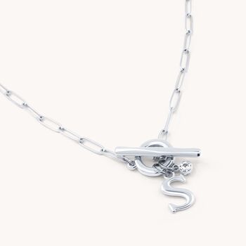 Silver Gracie Initial And Birthstone T Bar Necklace, 2 of 7