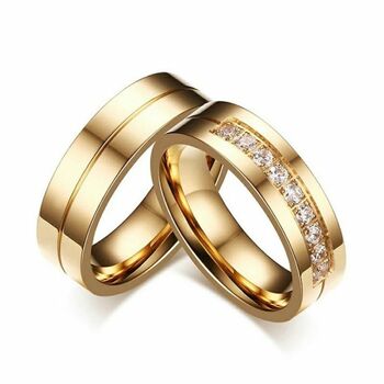 Stainless Steel Couple Promise Wide Zircon Band Rings, 5 of 7