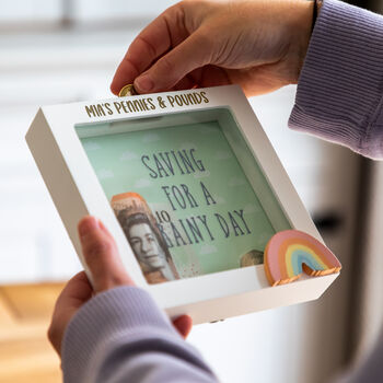 Personalised Saving For A Rainy Day Money Box, 2 of 5