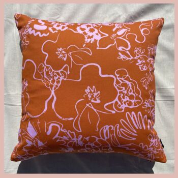 Spring Ochre And Pink Floral Sketch Cushion, 6 of 9