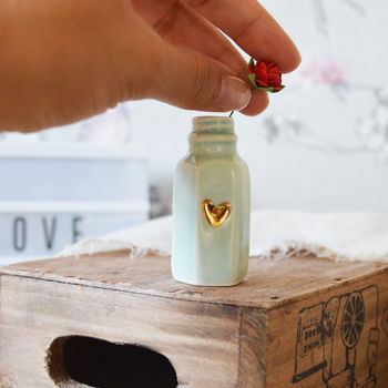 Porcelain Bottle With A Gold Heart And Red Rose, 9 of 12