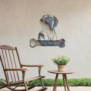 Customisable Great Dane Welcome Metal Wall Art Sign For Home And Garden Decor, 9 of 11