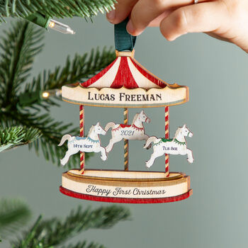 First Christmas Carousel Wooden Hanging Decoration, 4 of 4