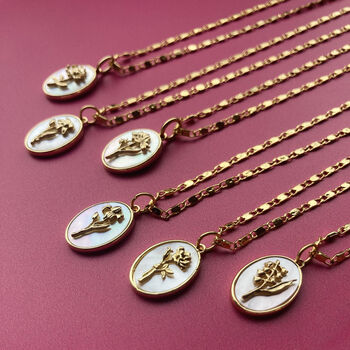 Language Of Flowers Pearl And Gold Plate Necklace, 5 of 12