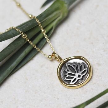 Gold Plated Sterling Silver Lotus Necklace, 6 of 12