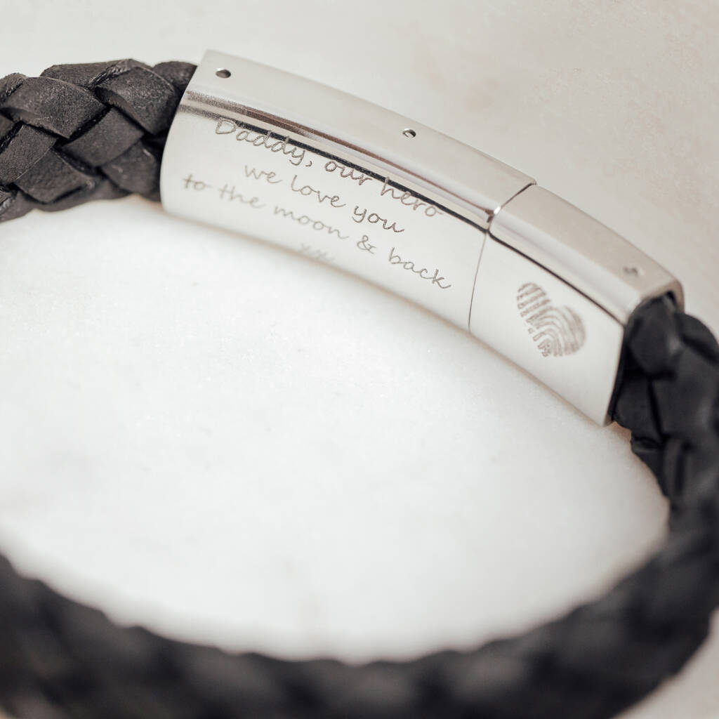 Men's Personalised Leather Hidden Fingerprint Bracelet, 1 of 10