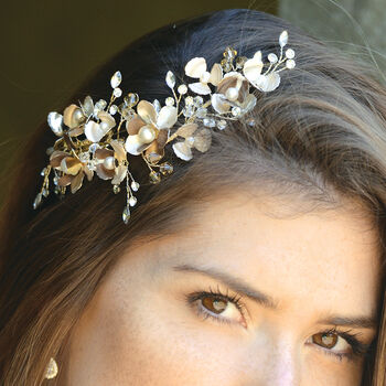 Silver Or Gold Plated Blossom Enameled Bridal Hair Clip, 9 of 12