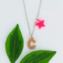 Gold Letter Initial Charm And / Neon Pink Star Necklace, thumbnail 1 of 4