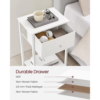 White Bedside Table Side Table With Fabric Drawer, 2 of 8