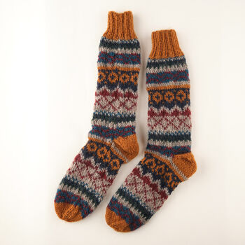 Fair Isle Handmade Wool Socks, 2 of 5