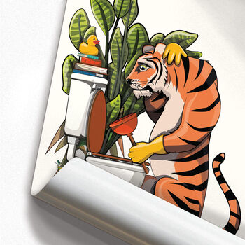 Tiger Cleaning The Toilet Poster, Funny Big Cat Art, 4 of 7