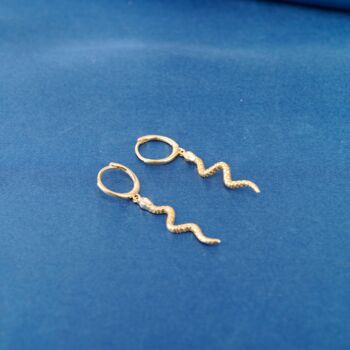 Snake Huggie Hoop Earrings In Gold, 3 of 8