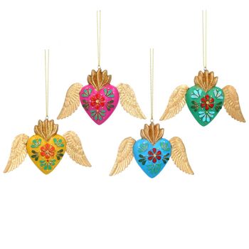 Floral Sacred Heart With Wings Christmas Tree Decoration, 2 of 3