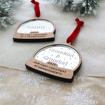 First Christmas As Grandparents Personalised Name Snow Globe Style Bauble, 3 of 8
