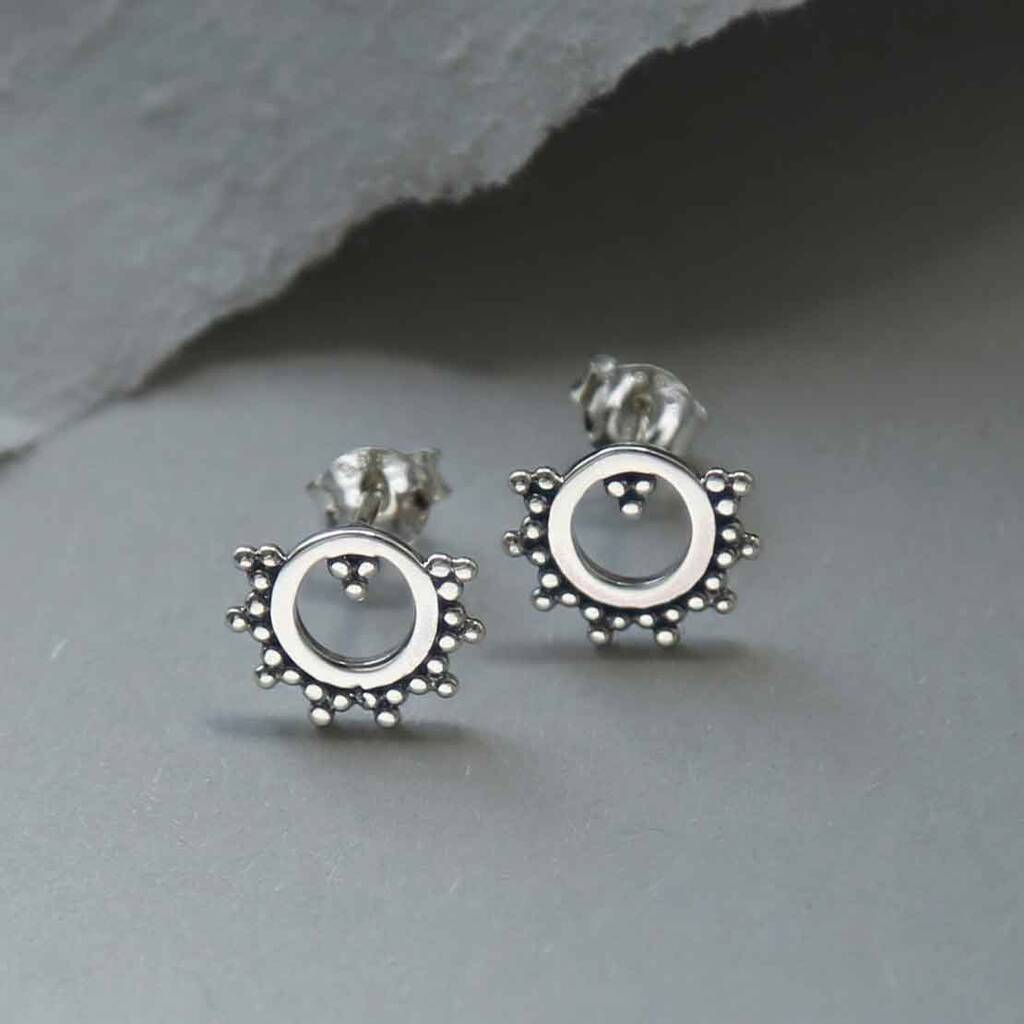 Sterling Silver Beaded Circle Studs, 1 of 4