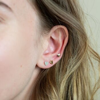 Silver And Gold Plated Triple Heart Stud Earring Set, 3 of 6