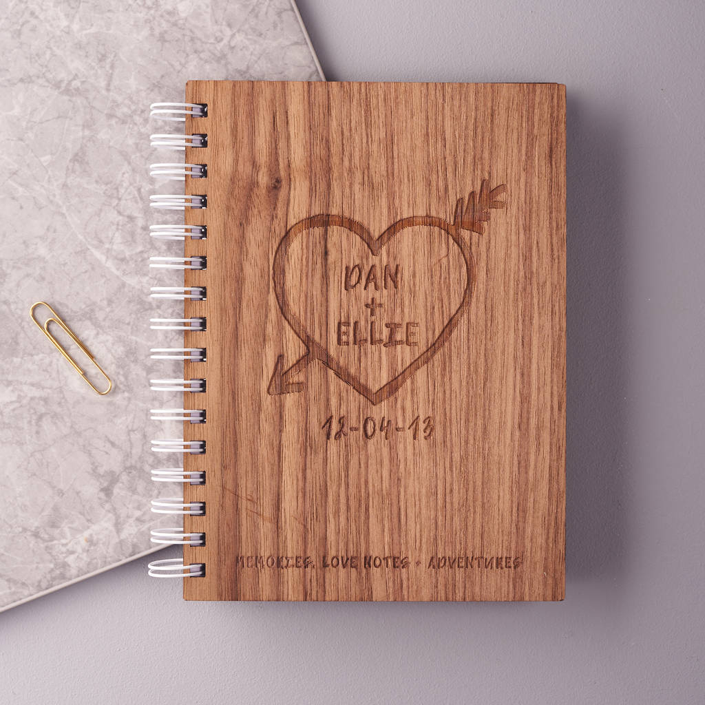 Personalised Couples Engraved Walnut Love Notebook By Oakdene Designs