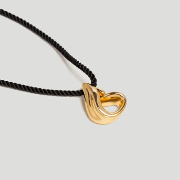 Wave Gold Pendant Cord Necklace In 18 K Gold Plated Vermeil, 2 of 6