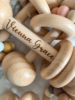 Personalised Dumbbell Wooden Rattle, 6 of 6