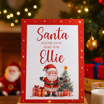 Customisable Santa Stop Here Acrylic Sign With Base Children Christmas Eve, 2 of 5