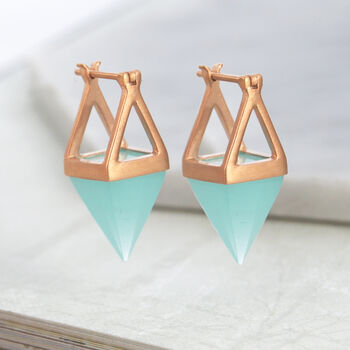 Rose Quartz Pyramid Rose/Gold Plated Silver Earrings, 5 of 7