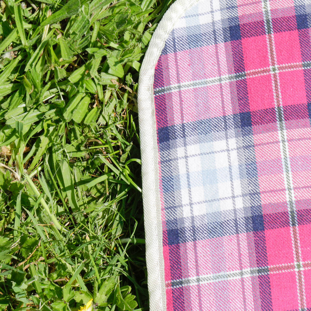 pink tartan waterproof picnic blanket by dibor