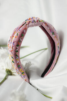 Pink Sprinkle Beaded Twist Knot Headband, 3 of 7