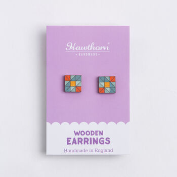 Quilt Block Wooden Earrings, 3 of 3