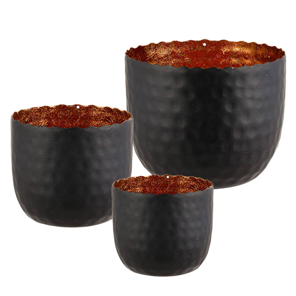 Set Of Three Black And Copper Tea Light Holders By Dibor