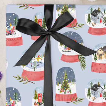 Three Sheets Of Xmas Snow Globe Wrapping Paper Blue, 2 of 2