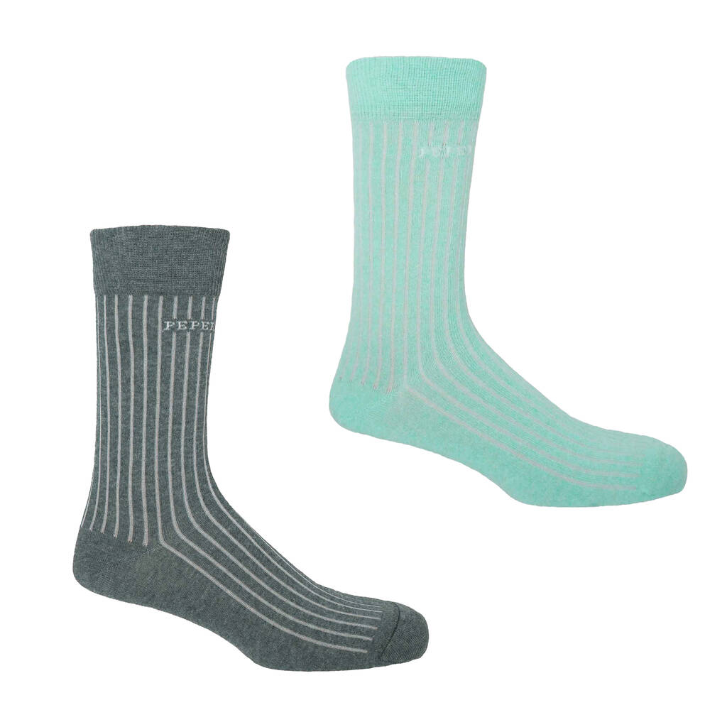Recycled Ribbed Light Blue And Blue Men's Socks, 1 of 5