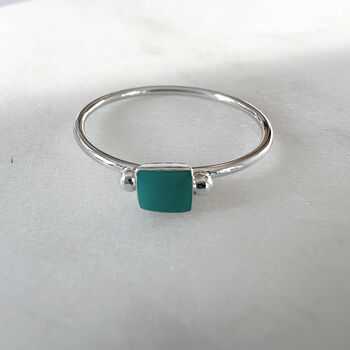 Turquoise Square Detail Sterling Silver Ring, 2 of 6