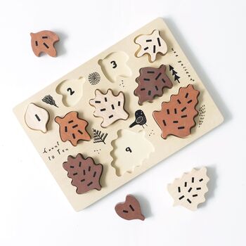 Wooden Tray Puzzle Count To 10 Leaves, 3 of 5