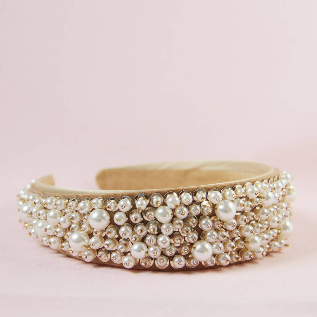 Sequin And Pearl Champagne Headband, 1 of 3