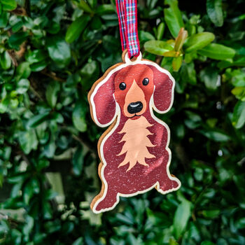 Dachshund Hanging Wooden Christmas Decoration, 4 of 7