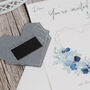 Geometric Heart Blue Floral Wedding Invitation Magnet, thumbnail 5 of 6