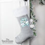 Personalised The Snowman And The Snowdog Luxury Silver Grey Christmas Stocking, thumbnail 2 of 4