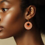 Terracotta And Cream Stripey Circular Earrings, thumbnail 2 of 6