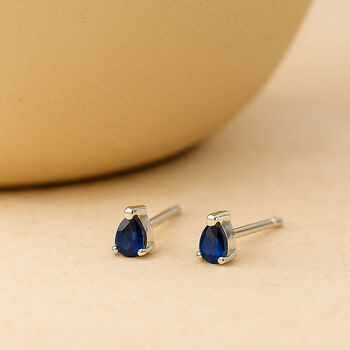 Sterling Silver Teardrop Sapphire Mini Stud Earrings, 3 of 5