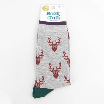 Men's Bamboo Socks Grey Stags, 5 of 5