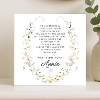 Floral Birthday Poem Card Personalised For Goddaughter, 6 of 8