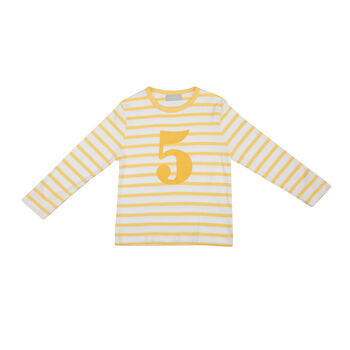 Buttercup + White Breton Striped Number/Age T Shirt, 7 of 7