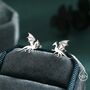 Flying Dragon Stud Earrings In Sterling Silver, thumbnail 3 of 12