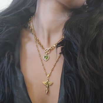 Peridot Crystal Heart Pendant Necklace, 7 of 8