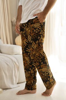 Men's Black Cotton Batik Trousers, 3 of 8