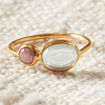 Pink Tourmaline And Blue Topaz Friendship Ring, 4 of 6
