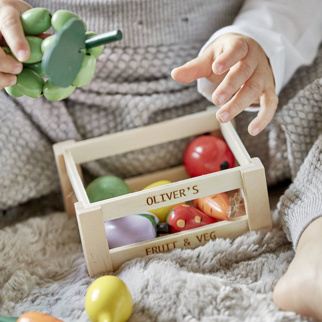 Fruit And Veg Personalised Wooden Toy Crate By Sophia Victoria Joy