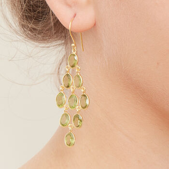 Green Peridot Gold Plated Silver Chandelier Earrings, 4 of 12