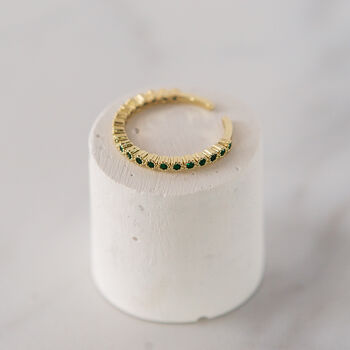 14k Gold Plated Emerald Dotted Zircon Ring, 3 of 8